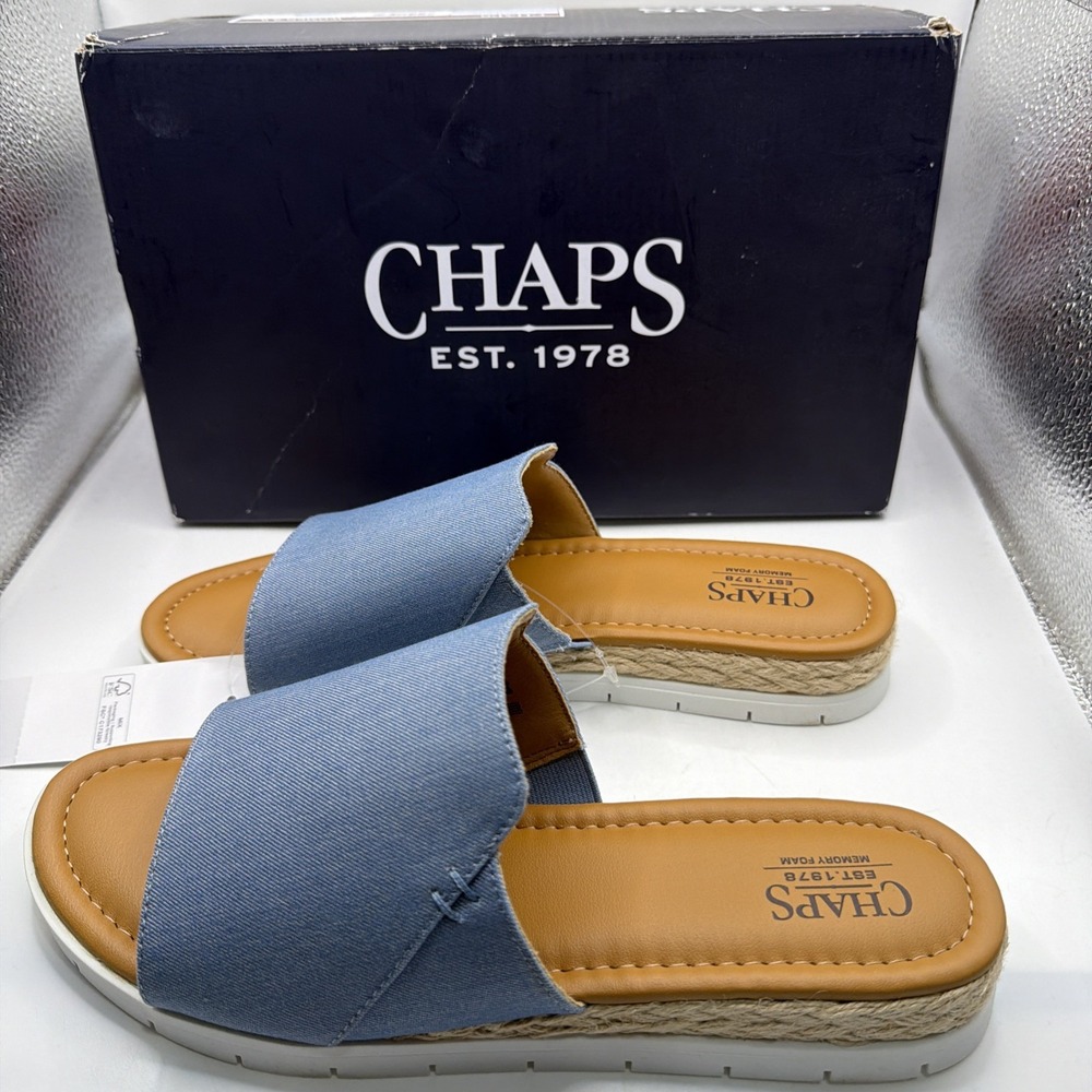 Chaps Womens Sandals Blue Memory Foam Durable Flexible Backless Slide Size 8.